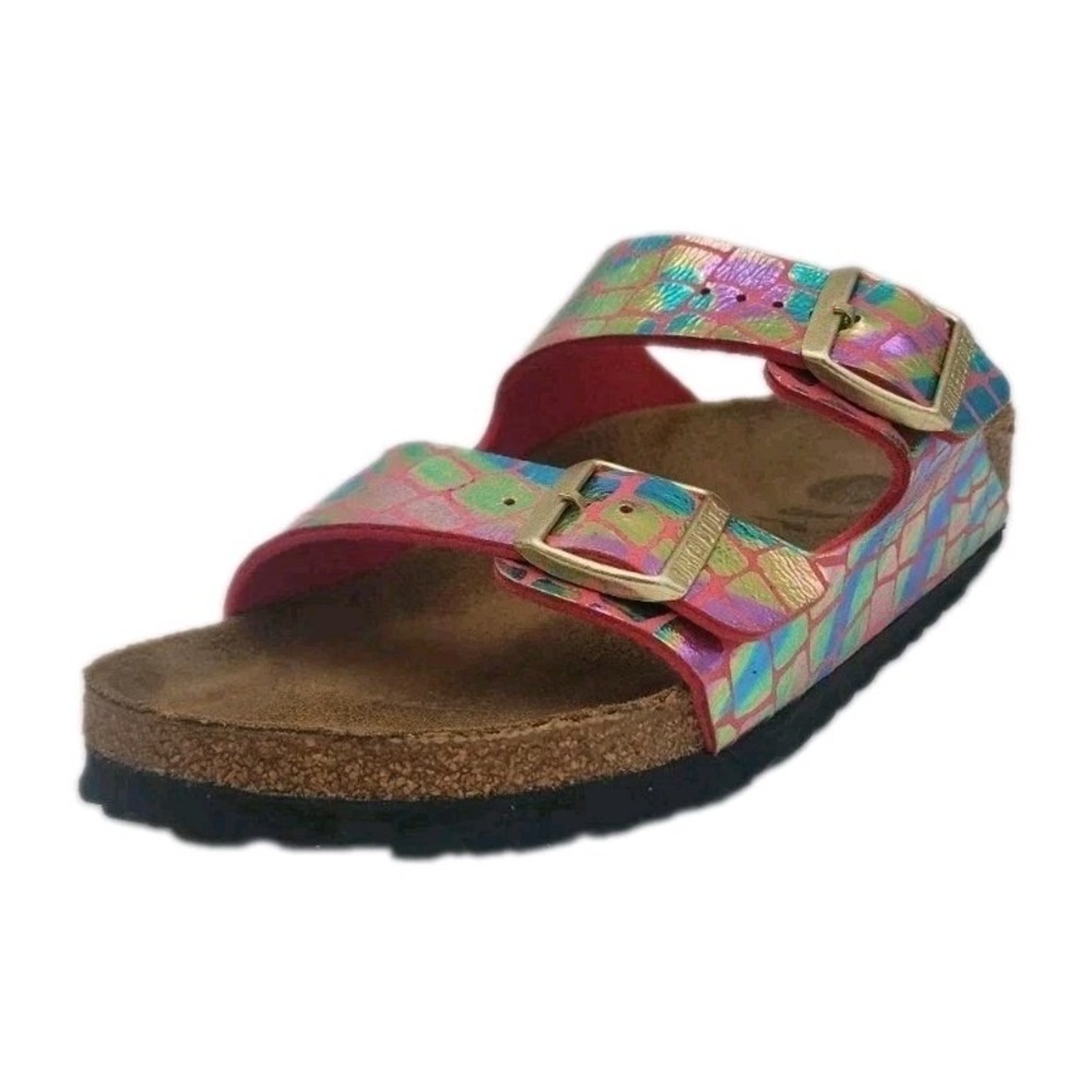 Birkenstock Arizona Slide Sandals In Gator Gleam Raspberry Pink Color Sz 40 US 9